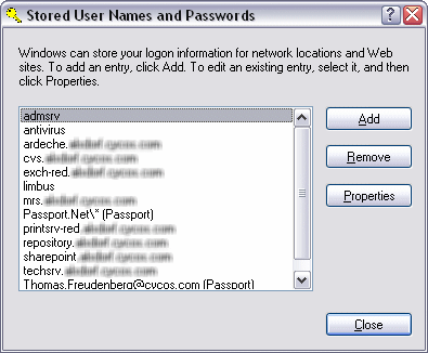 Stored User Names and Passwords