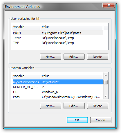 myvirtualmachines Environment variable